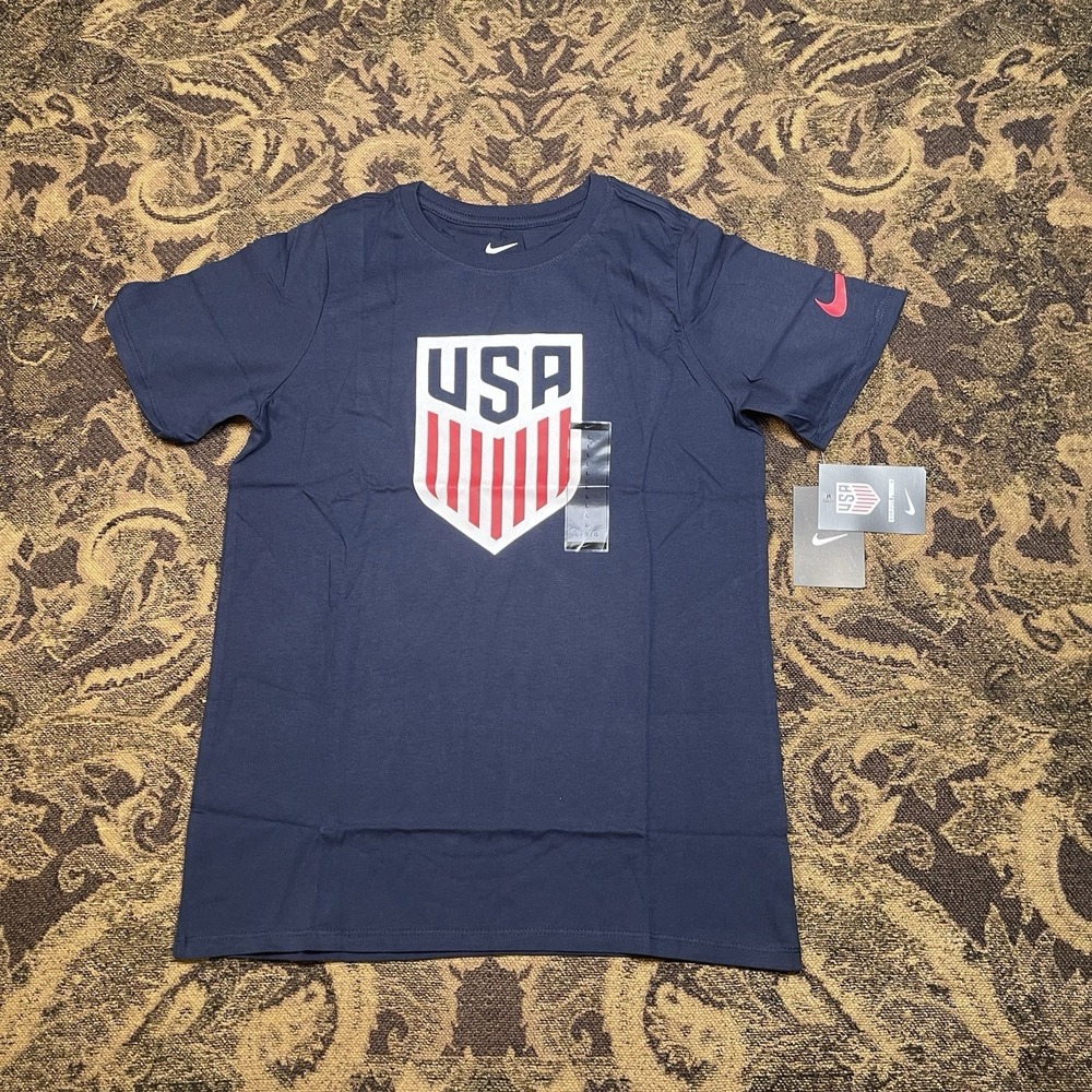 Team USA Soccer Crest Navy Blue Nike Athletic Cut T-Shirt Boys Size Large New A